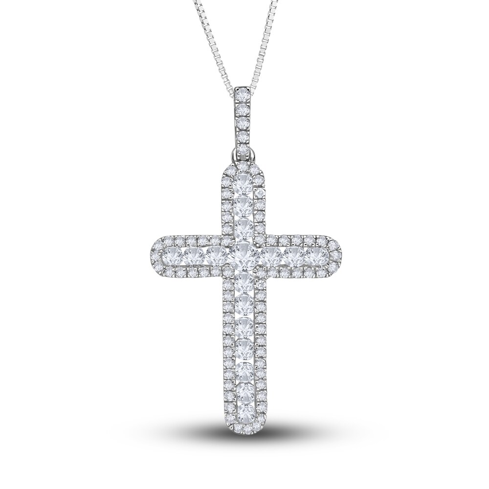 Diamond Cross Pendant Necklace 3/4 ct tw Round 14K White Gold 18\" YO2MyG2a [YO2MyG2a]
