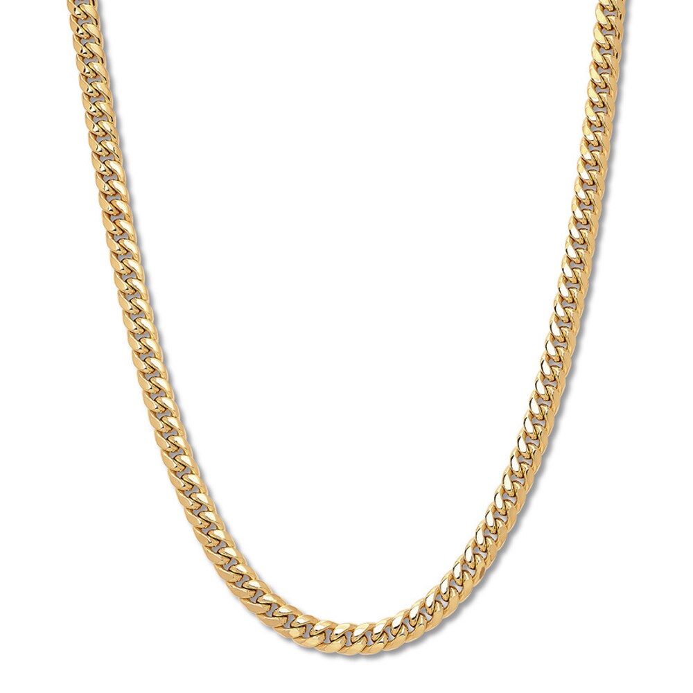 22" Miami Curb Chain Necklace 10K Yellow Gold Appx. 7.4mm YU7SoiyC