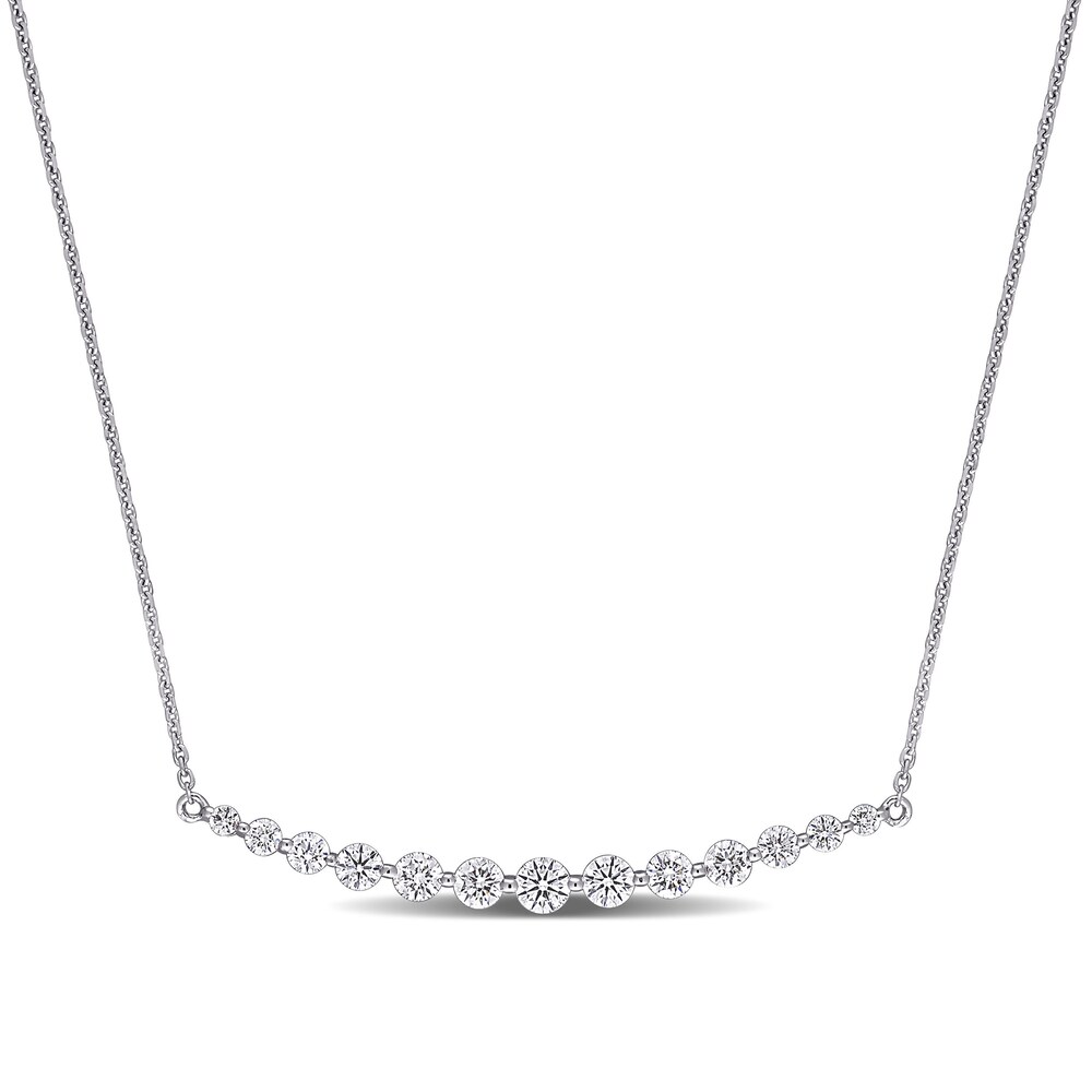 Diamond Curved Bar Necklace 1 ct tw Round 14K White Gold 16" YUIM9qpl