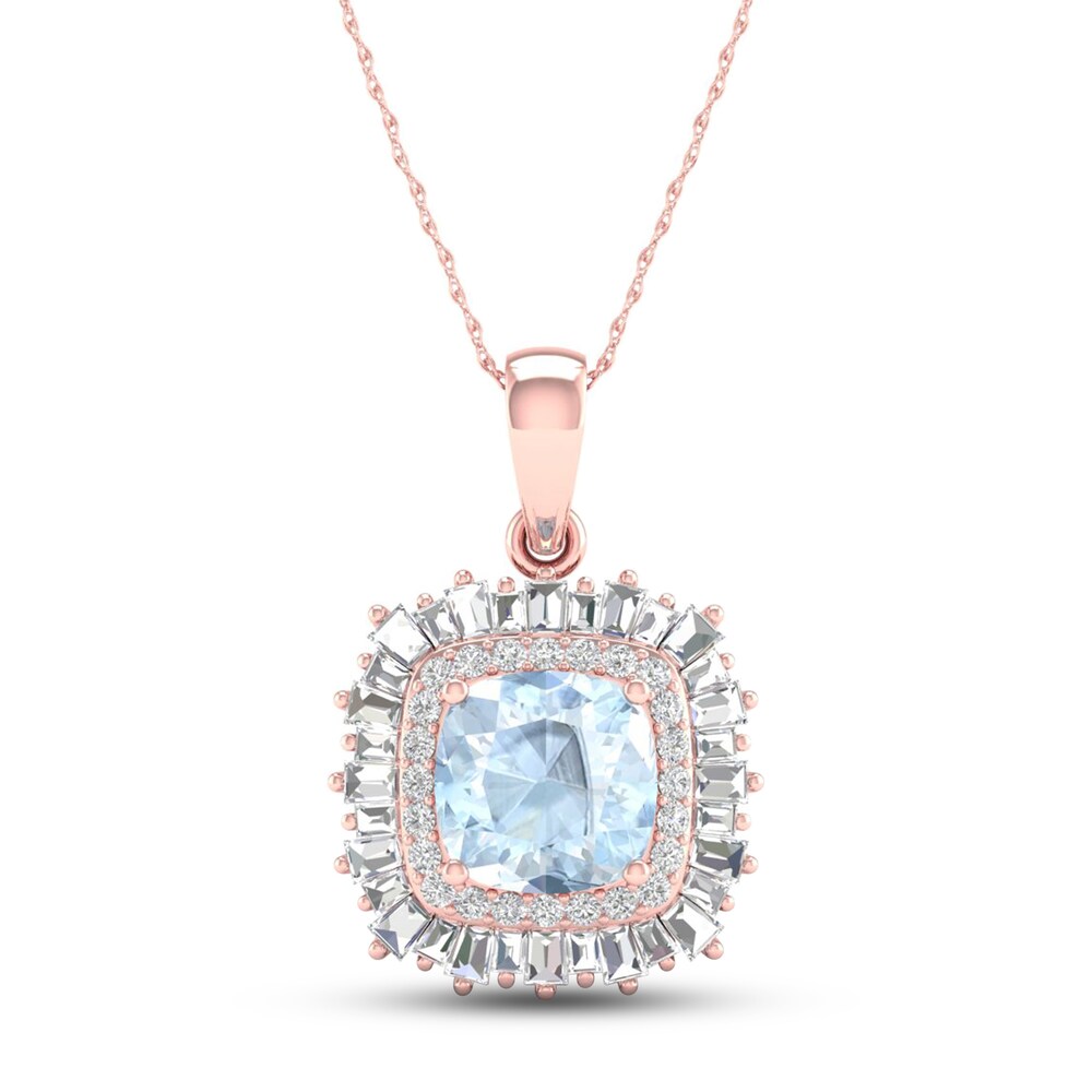 Aquamarine 1/3 ct tw Round/Baguette 10K Rose Gold Pendant YUXflO66