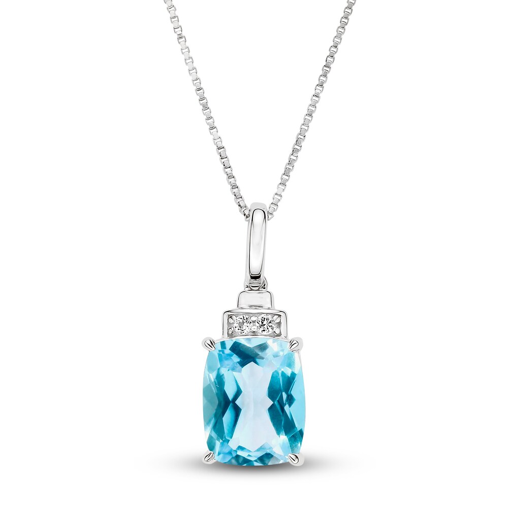 Natural Blue Topaz & Lab-Created White Sapphire Pendant Necklace 10K White Gold 18" YVqWBkn7