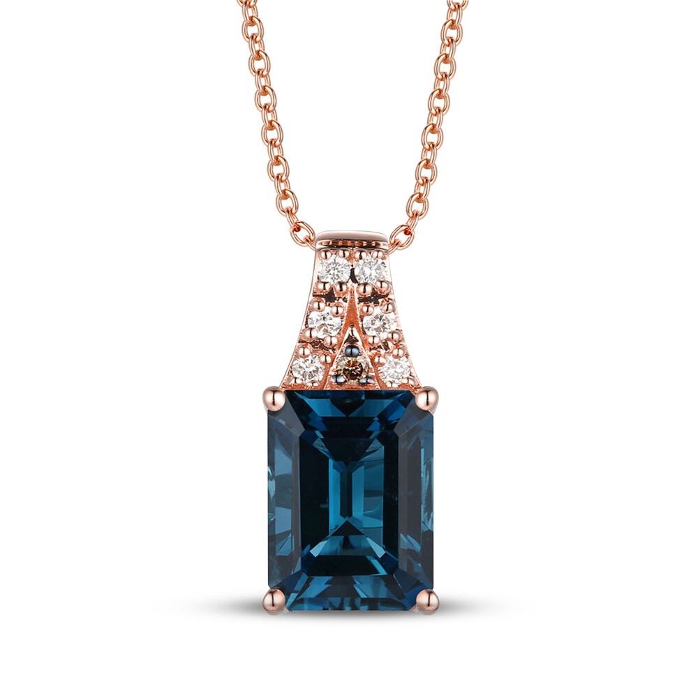 Le Vian Natural Blue Topaz Necklace 1/20 ct tw Diamonds 14K Strawberry Gold Ycp3kcDW