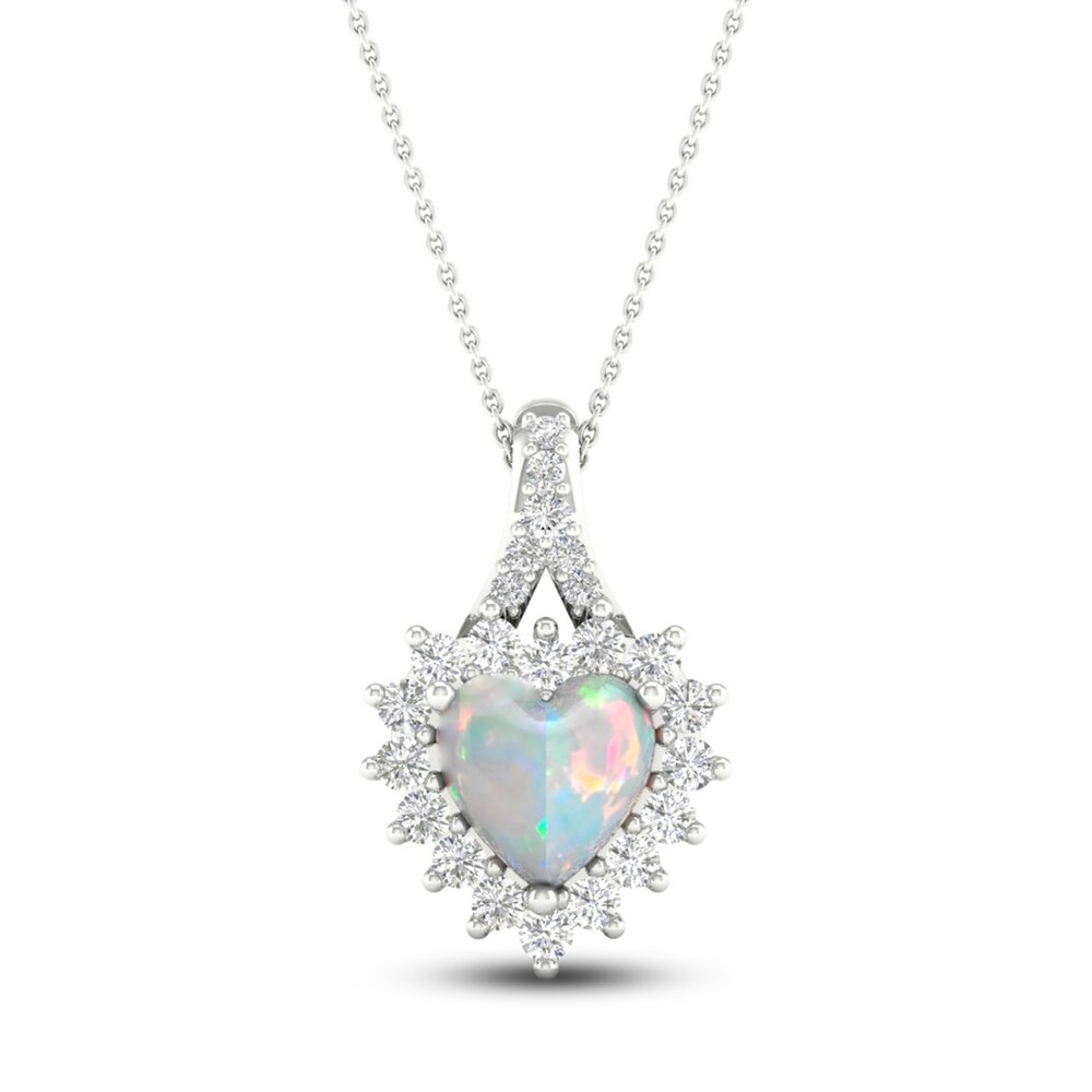 Lab-Created Opal & Lab-Created White Sapphire Heart Necklace Sterling Silver YivVY6cM
