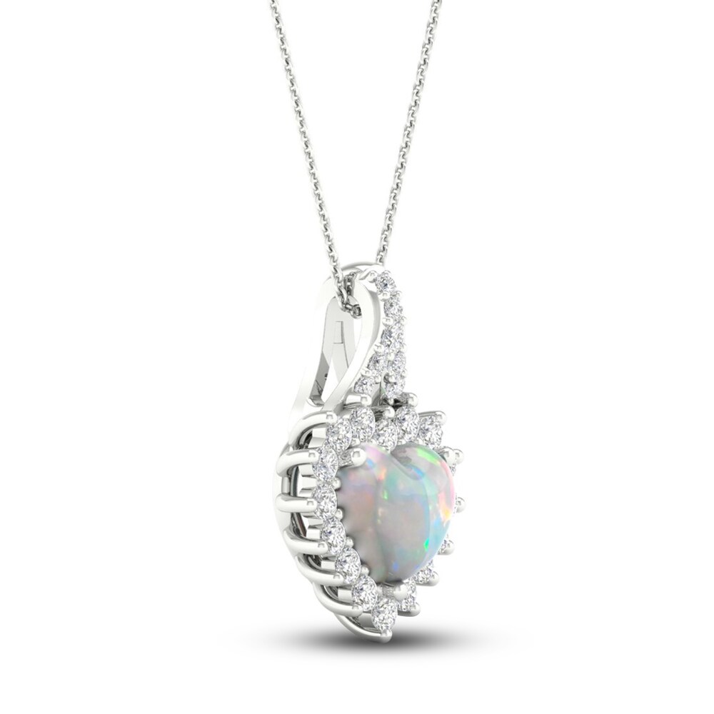 Lab-Created Opal & Lab-Created White Sapphire Heart Necklace Sterling Silver YivVY6cM