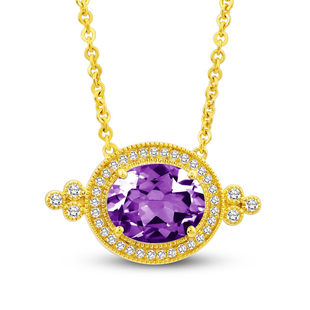 Natural Amethyst Pendant Necklace 1/5 ct tw Diamonds 14K Yellow Gold Yj2ax7gj