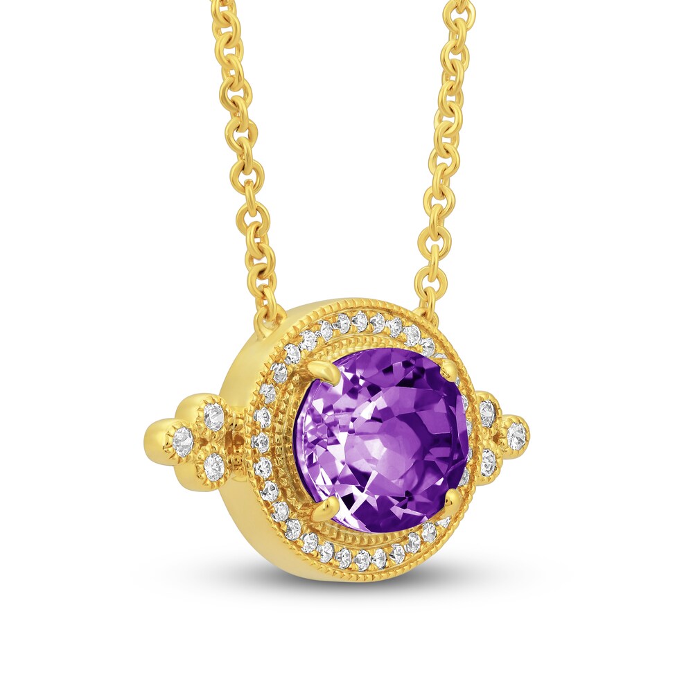 Natural Amethyst Pendant Necklace 1/5 ct tw Diamonds 14K Yellow Gold Yj2ax7gj