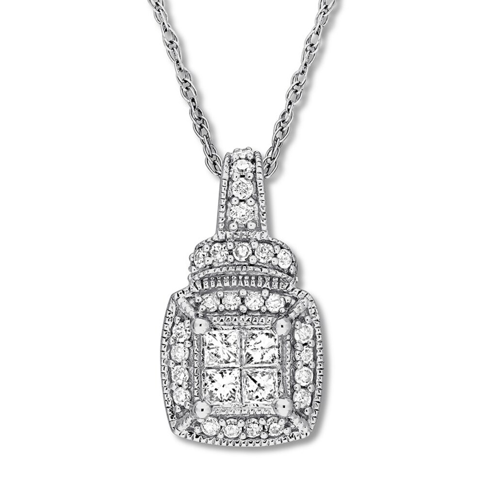 Diamond Necklace 1/3 ct tw Princess/Round 10K White Gold YkEcjlvV