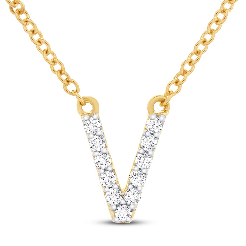 Diamond Letter V Necklace 1/10 ct tw Round 10K Yellow Gold YlFrWF5X