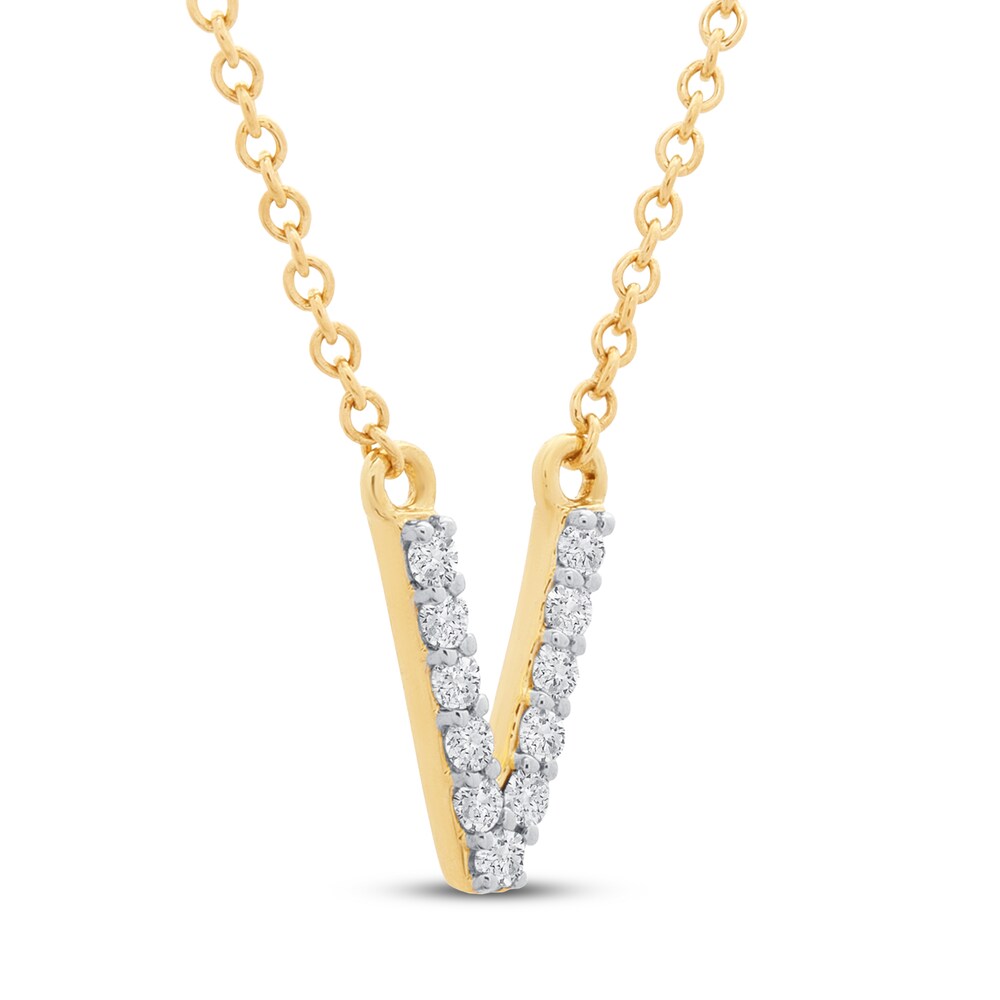 Diamond Letter V Necklace 1/10 ct tw Round 10K Yellow Gold YlFrWF5X