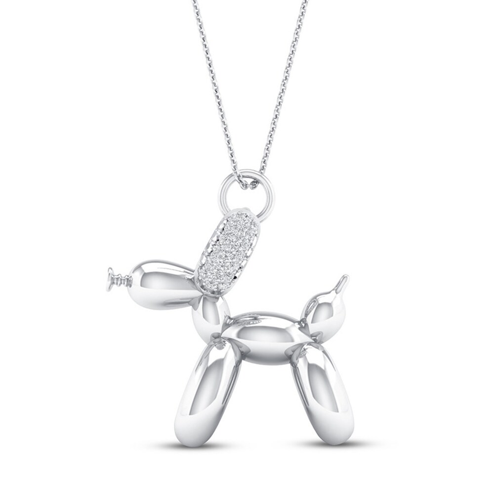 Balloon Dog Necklace 1/10 ct tw Diamonds Round Sterling Silver YmY2jYpM