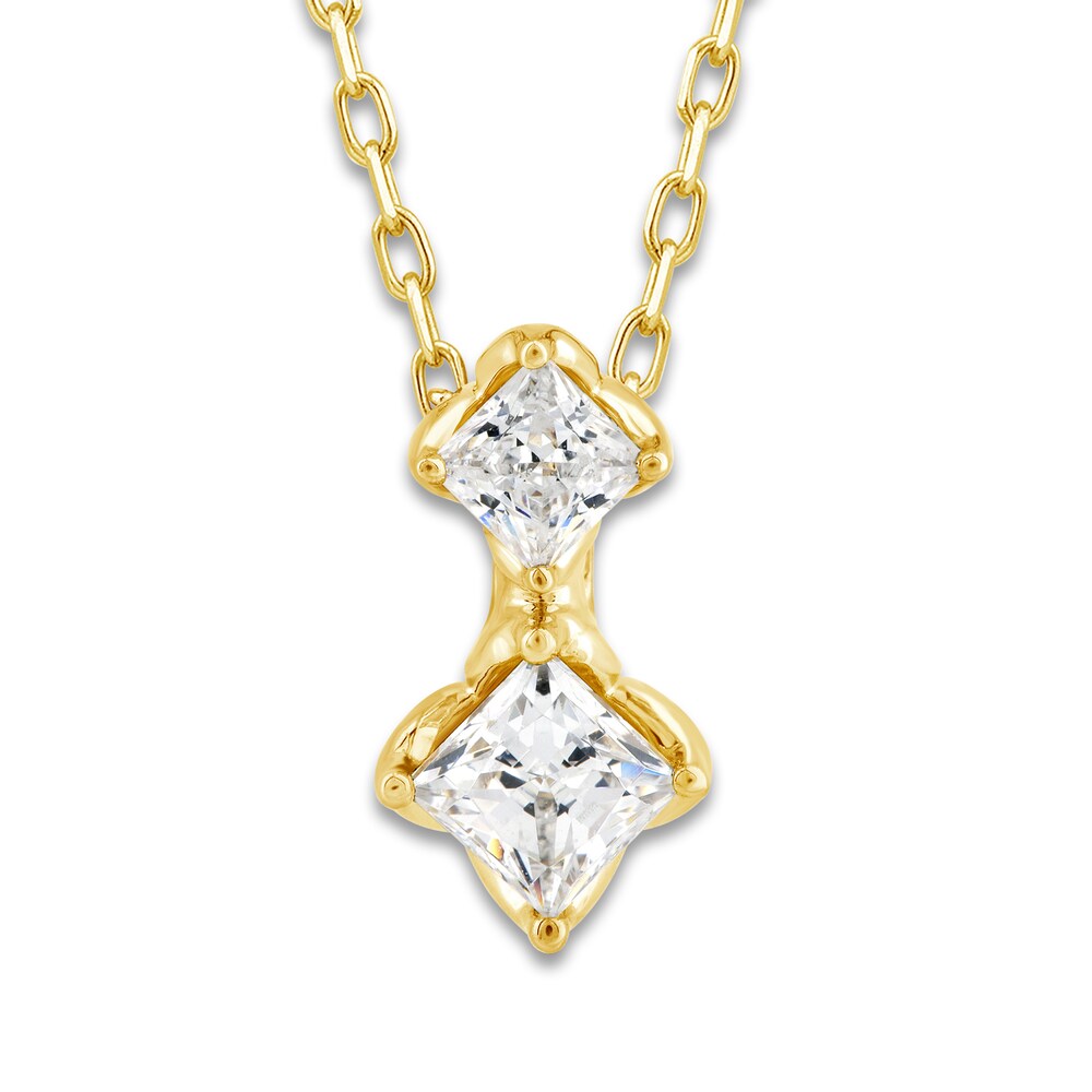 Diamond 2-Stone Necklace 3/8 ct tw Princess/Round 10K Yellow Gold YxEmRDGO