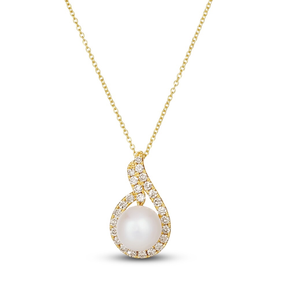 Le Vian Cultured Freshwater Pearl Necklace 5/8 ct tw Diamonds 14K Honey Gold YxFBixAv [YxFBixAv]