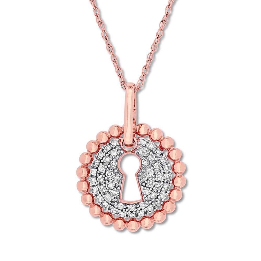 Diamond Keyhole Necklace 1/5 ct tw Round 10K Rose Gold YxzCqDbl