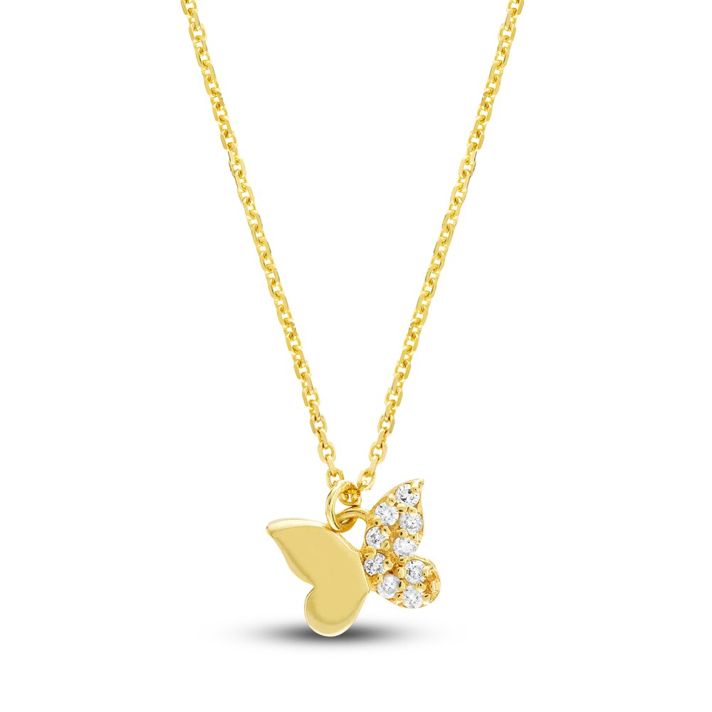 Diamond Butterfly Necklace 1/20 ct tw Round 14K Yellow Gold 16" ZDZIsGpM