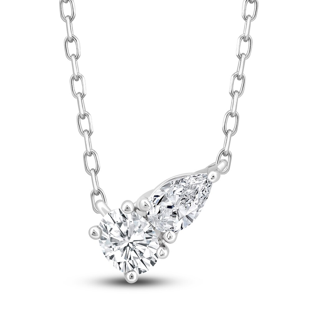 Diamond Pendant Necklace 1/2 ct tw Oval/Pear 14K White Gold 18" ZGIJgNGo