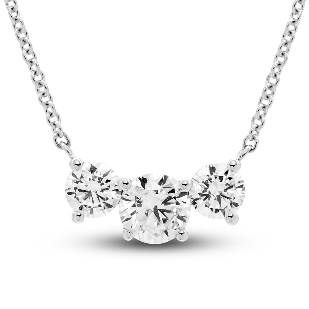 Hearts Desire Diamond 3-Stone Necklace 3/4 ct tw Round 18K White Gold ZKMYyTmd