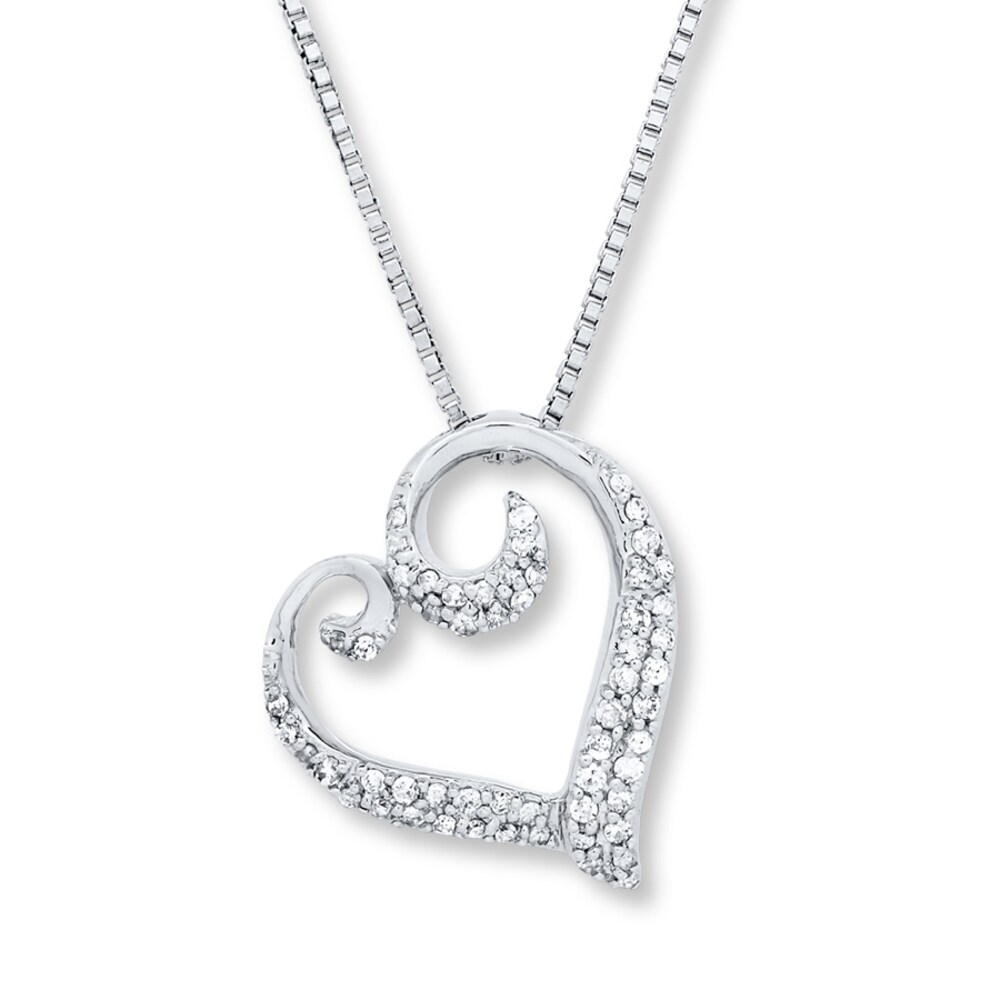 Diamond Heart Necklace 1/5 ct tw Round-cut Sterling Silver ZNeLiURa