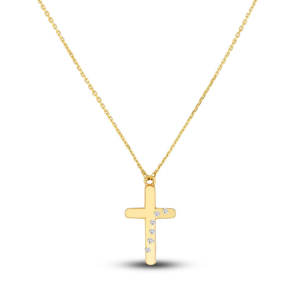 Cross Necklace Diamond Accents 14K Yellow Gold 16" Adj. ZRlRFGx9