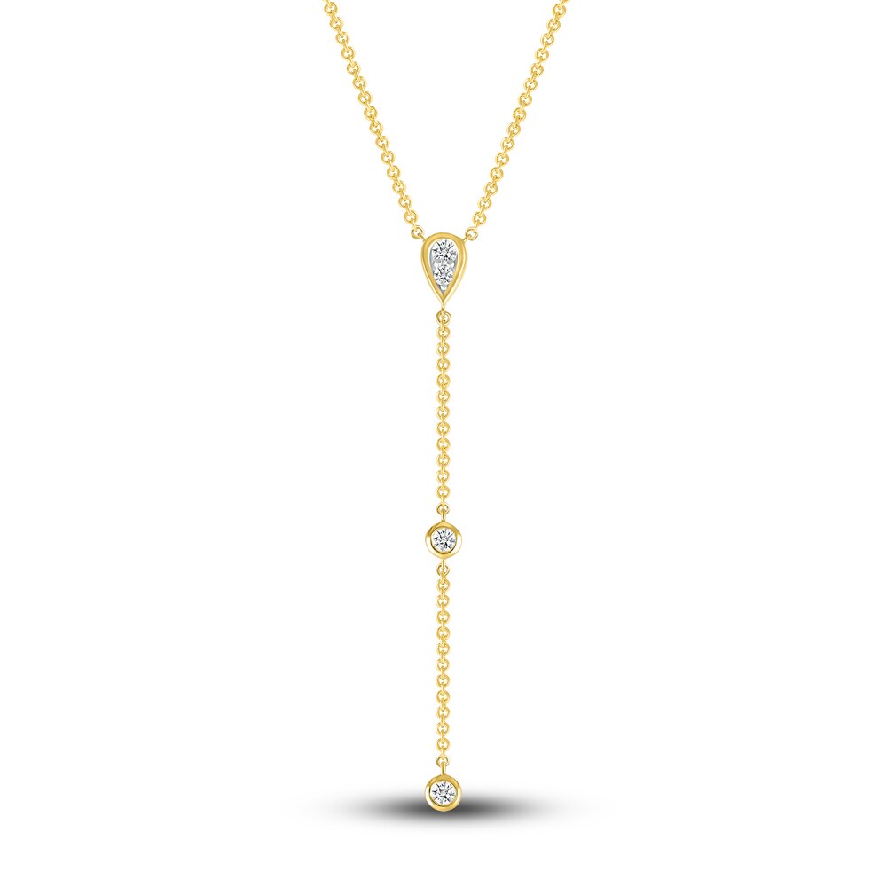 Diamond Y Pendant Necklace 1/5 ct tw Round 10K Yellow Gold 18" ZenBd0qB