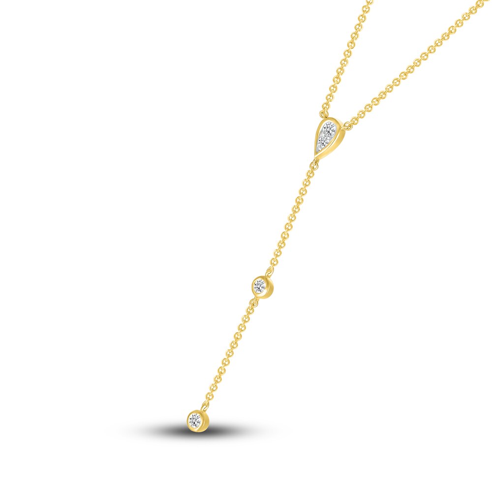 Diamond Y Pendant Necklace 1/5 ct tw Round 10K Yellow Gold 18\" ZenBd0qB