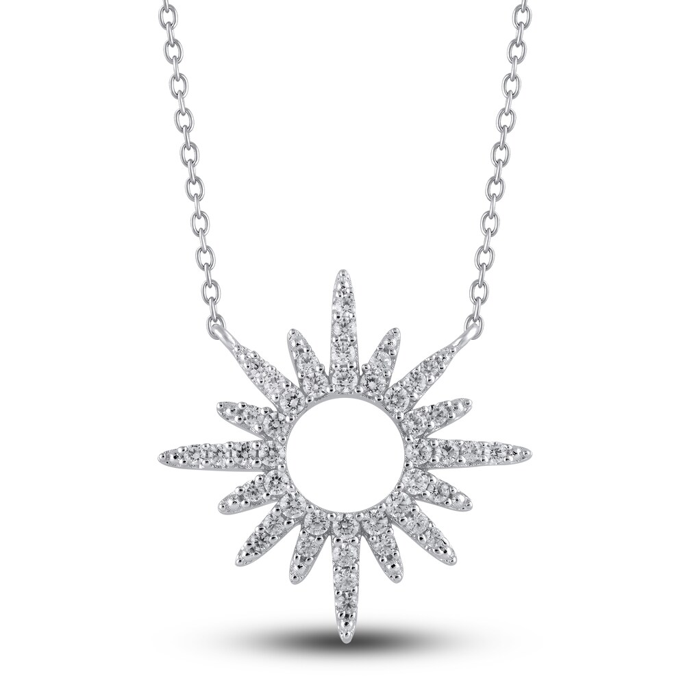 Diamond Sun Necklace 1/3 ct tw Round 10K White Gold 18" ZfvZYZSG