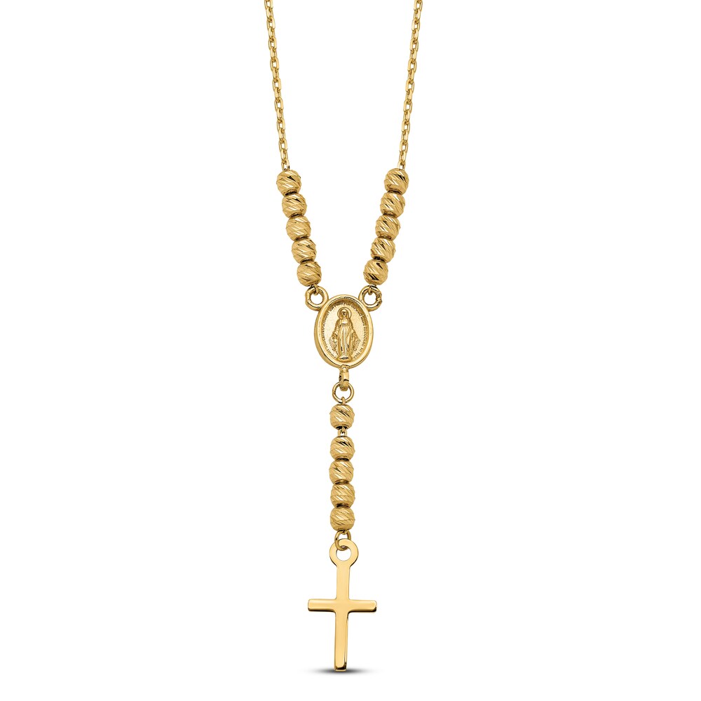 Beaded Medallion & Cross Necklace 14K Yellow Gold ZsyEByfJ