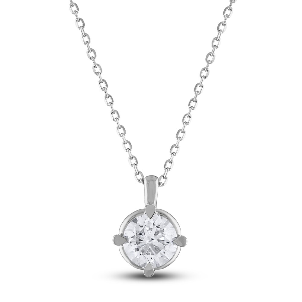 Diamond Solitaire Necklace 1/2 ct tw Round 14K White Gold (I2/I) a0wdE5bN