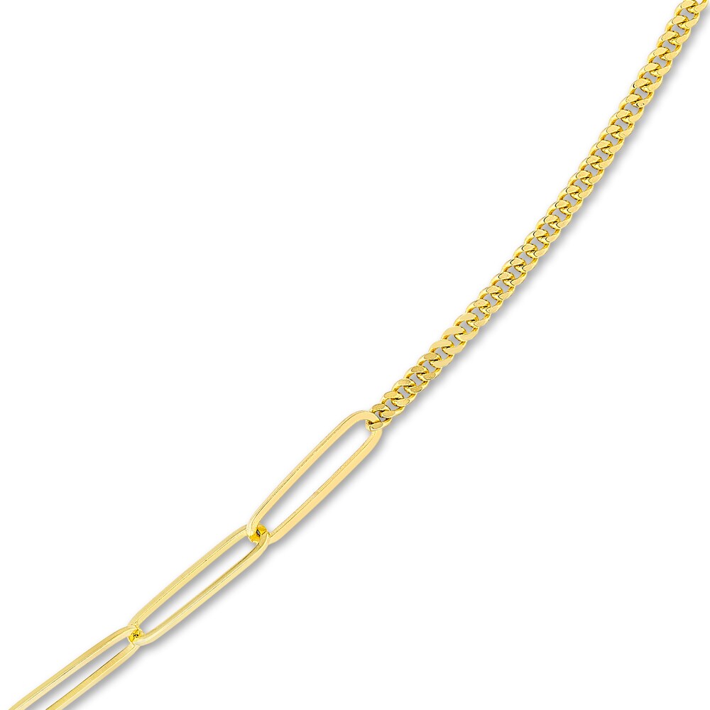 Paperclip/Curb Split Chain Necklace 14K Yellow Gold 20\" a3MQSmkc