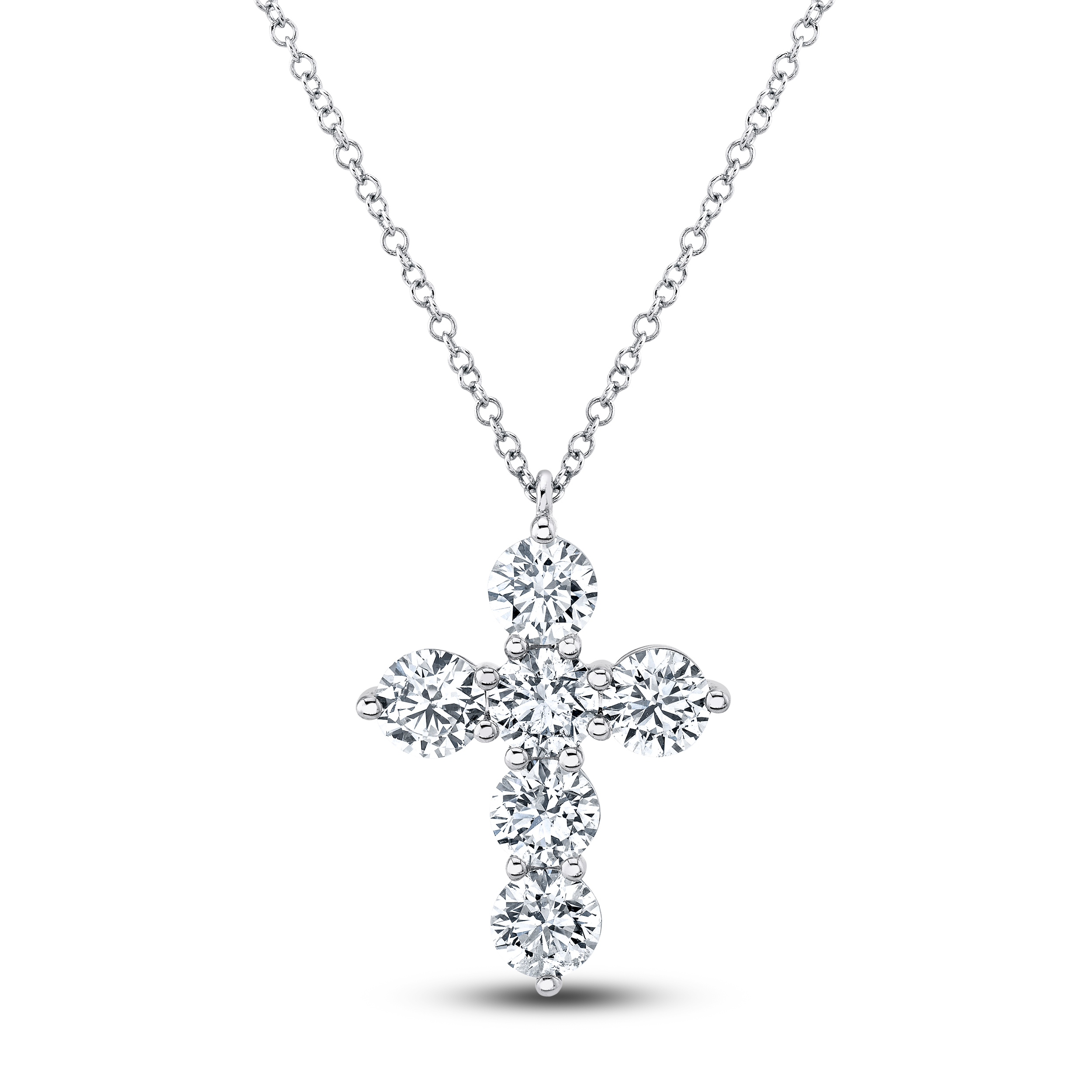 Shy Creation Diamond Cross Pendant Necklace 2-1/8 ct tw Round 14K White Gold 18" SC55021384 a9svuSsT