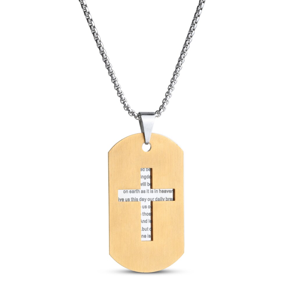 Cross Necklace Yellow Ion-Plated Stainless Steel 24\" a9tecA7J
