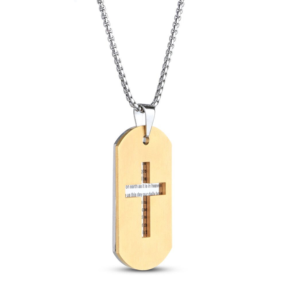 Cross Necklace Yellow Ion-Plated Stainless Steel 24\" a9tecA7J