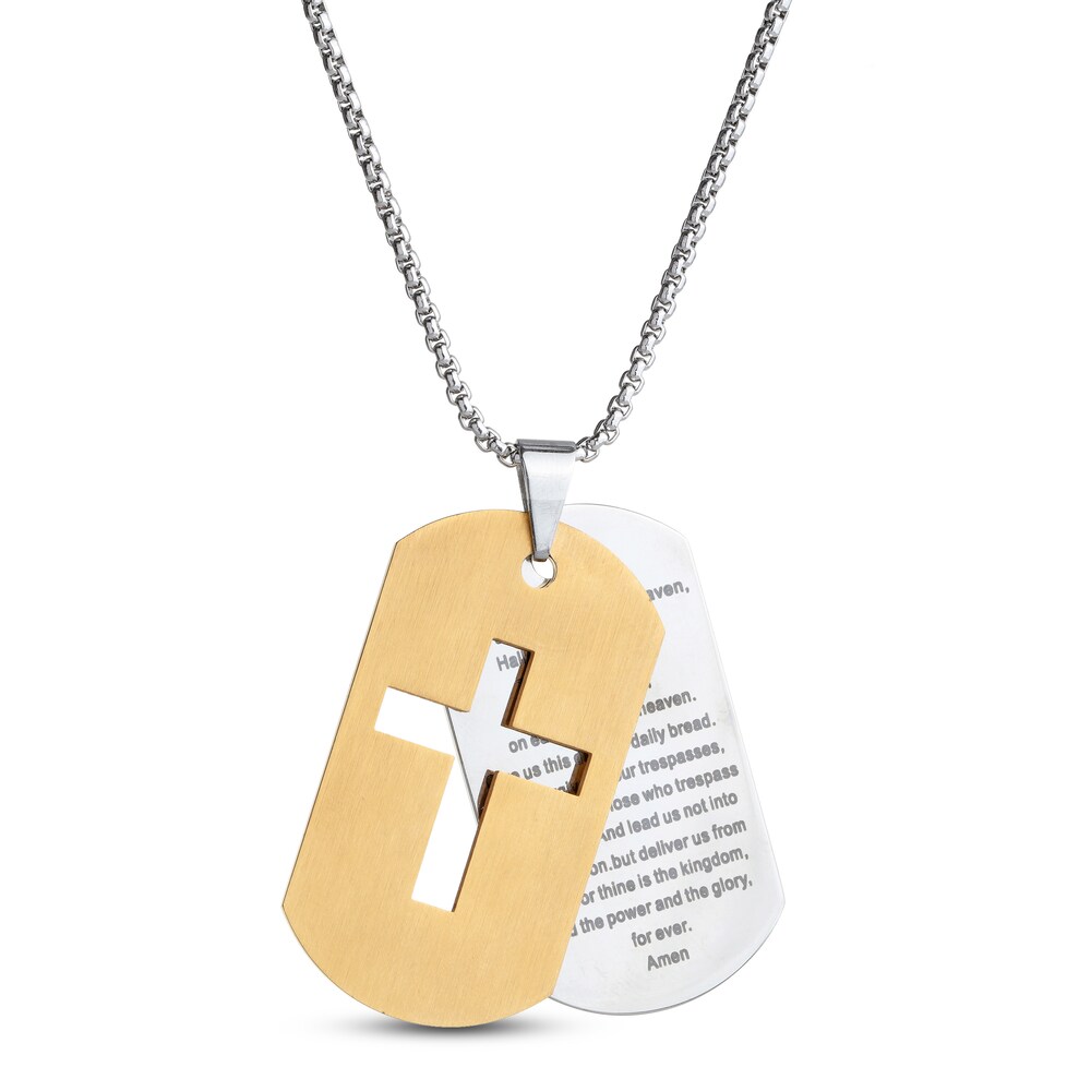 Cross Necklace Yellow Ion-Plated Stainless Steel 24\" a9tecA7J