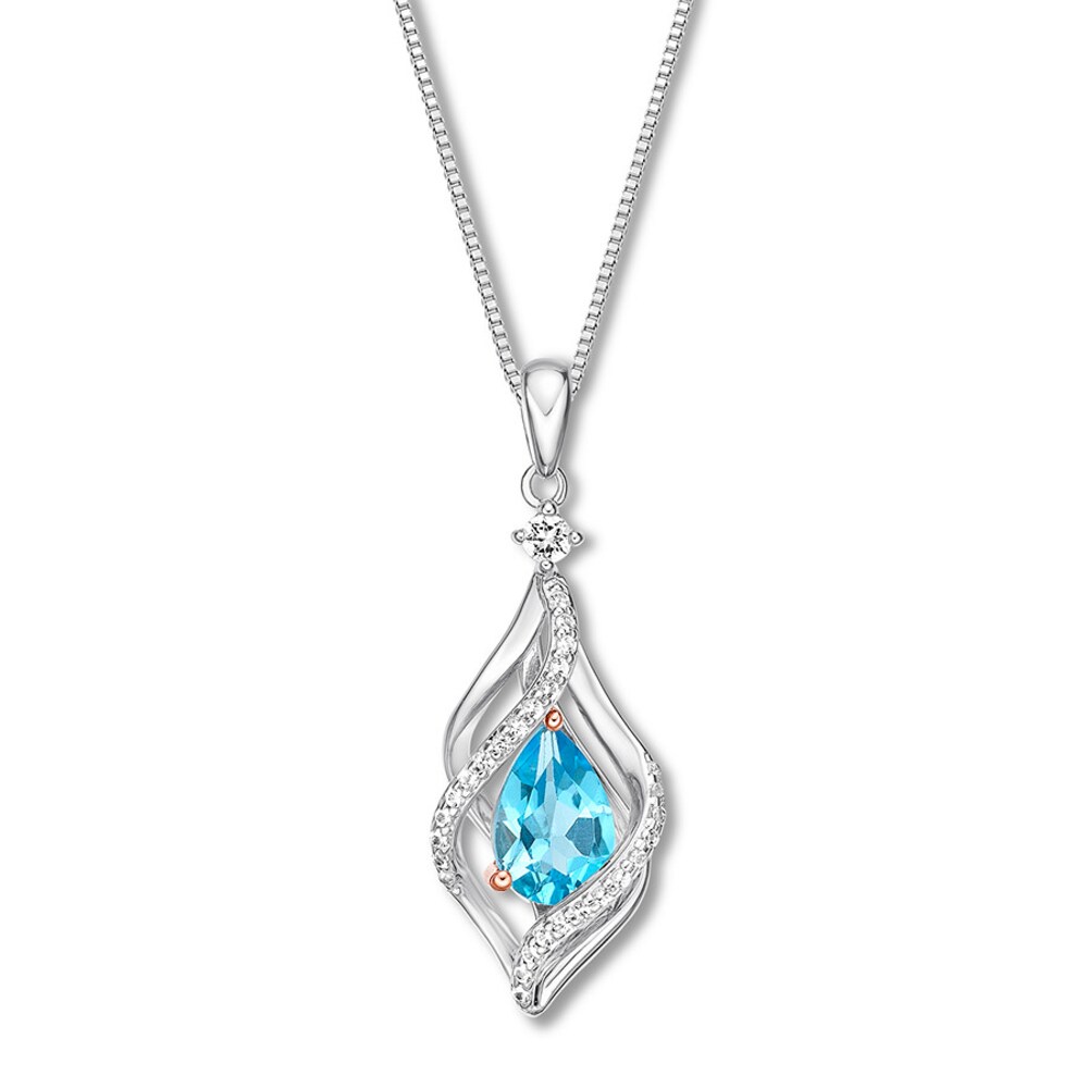 Blue & White Topaz Necklace Sterling Silver/10K Rose Gold aERtJfyD