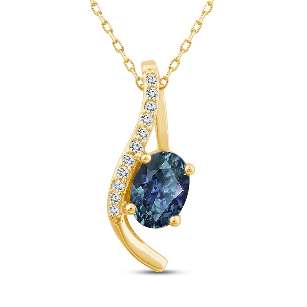 Montana Blue Natural Sapphire Pendant Necklace 1/15 ct tw Diamonds 10K Yellow Gold aFi9y337