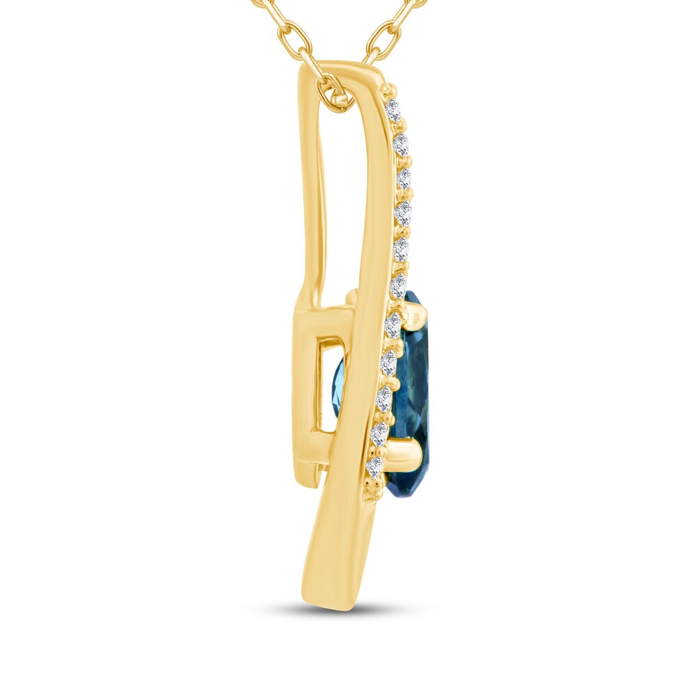 Montana Blue Natural Sapphire Pendant Necklace 1/15 ct tw Diamonds 10K Yellow Gold aFi9y337