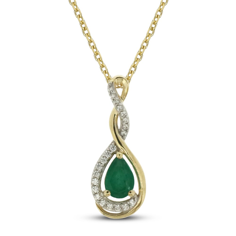 Natural Emerald Necklace 1/15 ct tw Diamonds 10K Yellow Gold aGCvkvac [aGCvkvac]