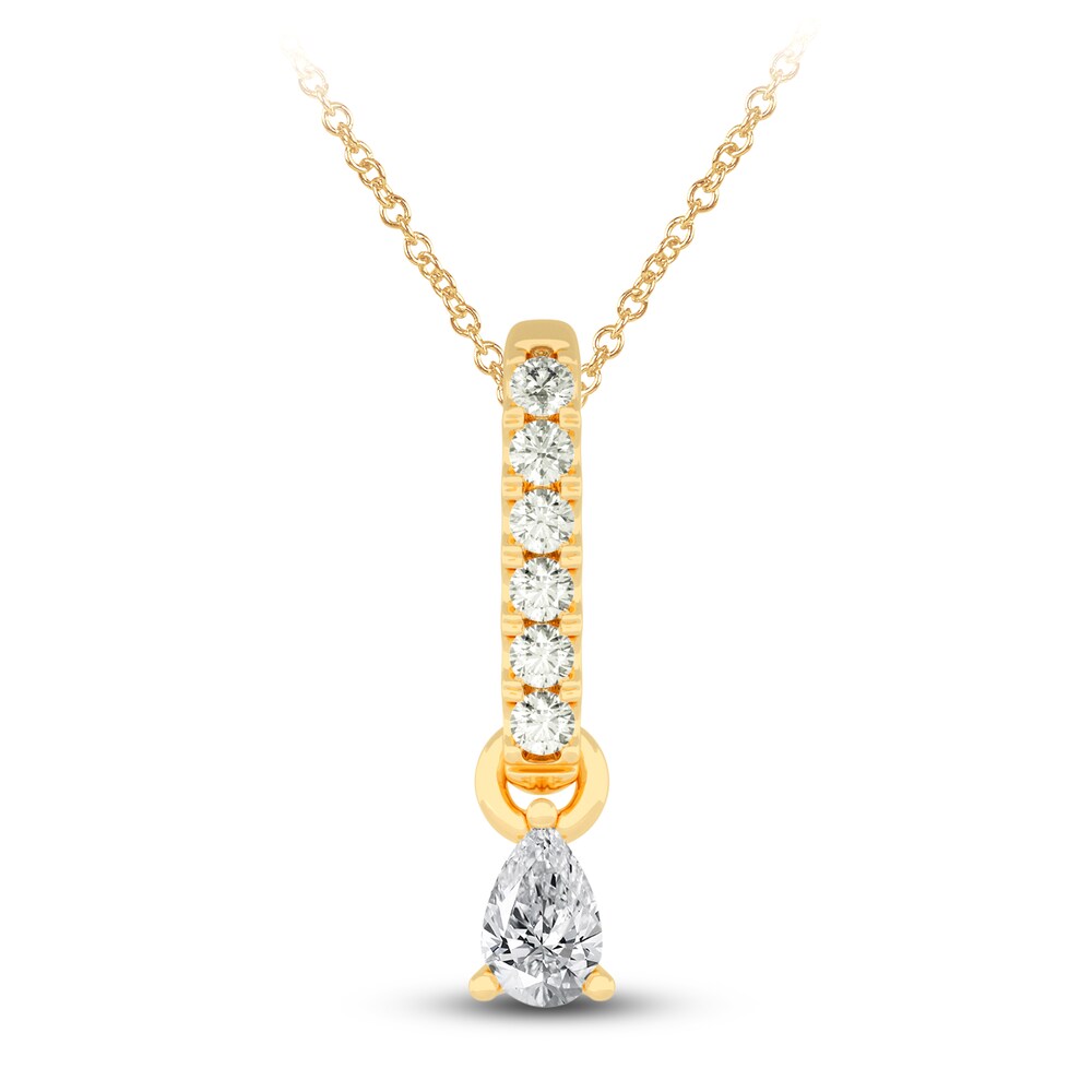 Diamond Pendant Necklace 3/8 ct tw Pear/Round 14K Yellow Gold 18\" aGJRHvMe [aGJRHvMe]