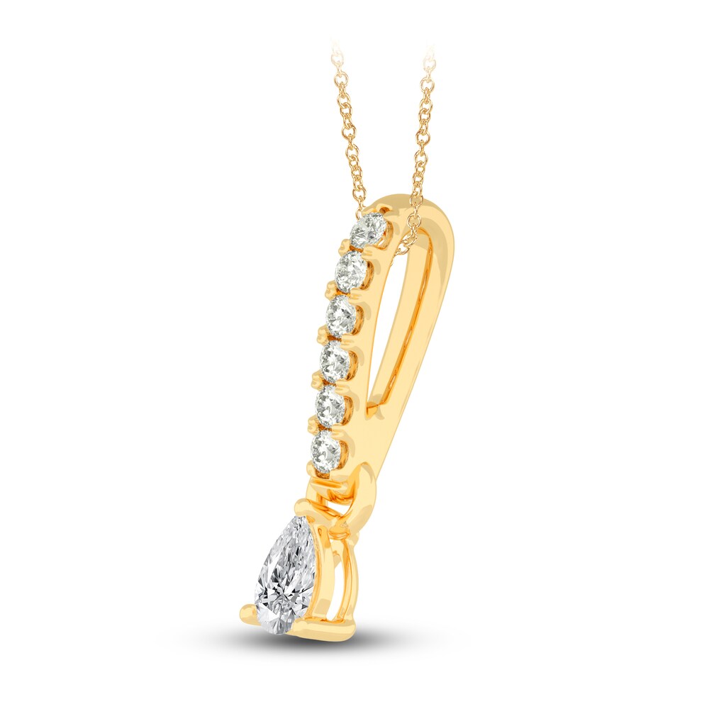 Diamond Pendant Necklace 3/8 ct tw Pear/Round 14K Yellow Gold 18\" aGJRHvMe