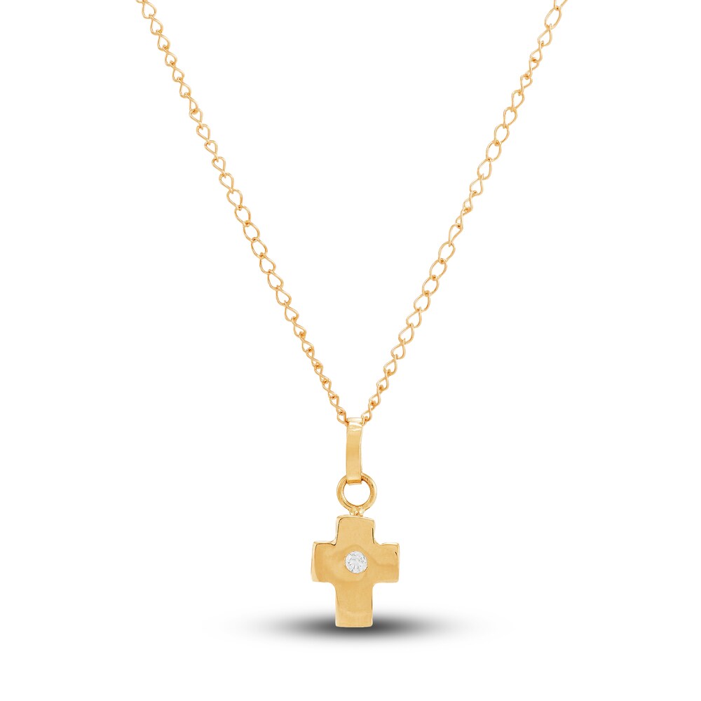 Children's Cross Pendant Necklace Diamond Accents 14K Yellow Gold 13" aTz7LZXY