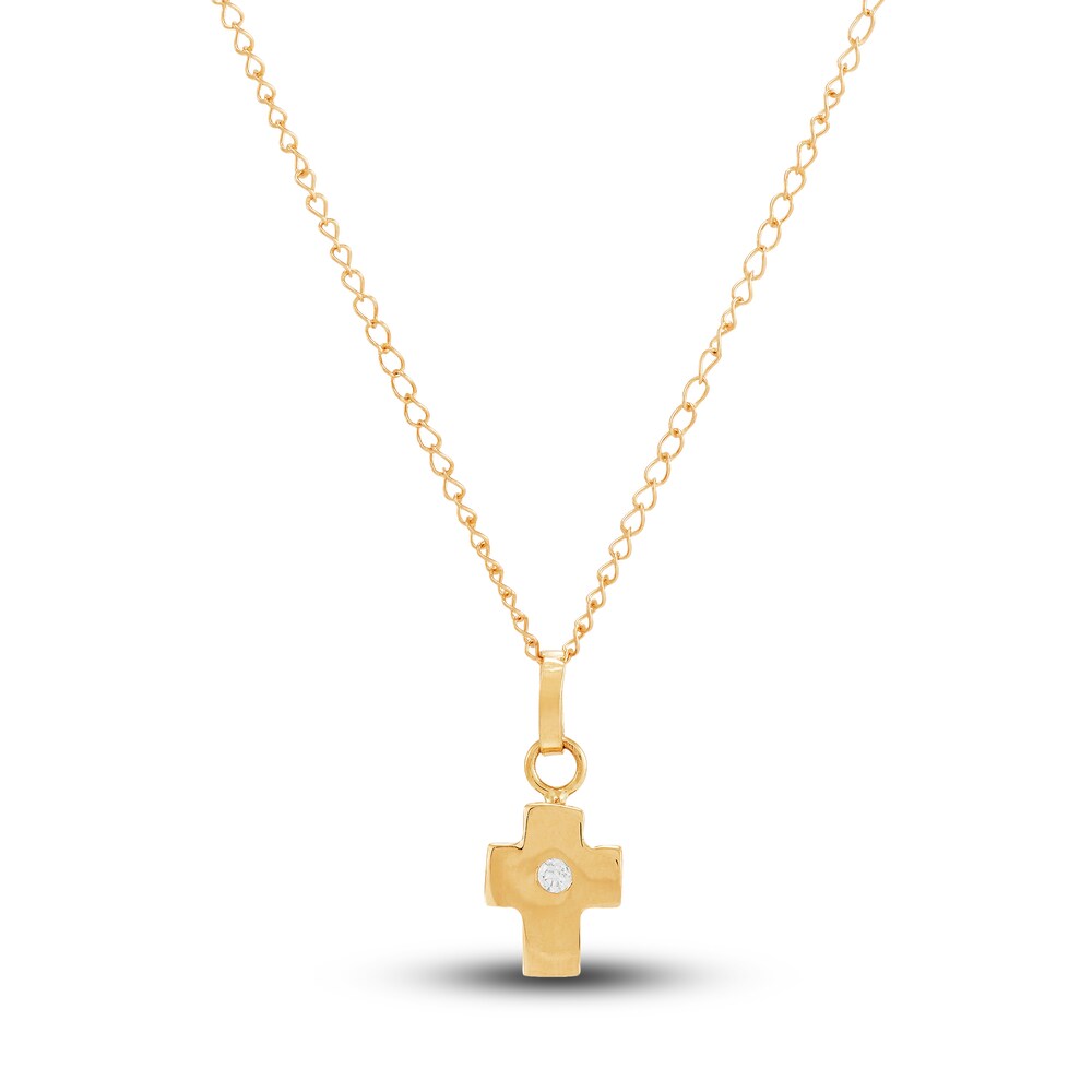 Children\'s Cross Pendant Necklace Diamond Accents 14K Yellow Gold 13\" aTz7LZXY