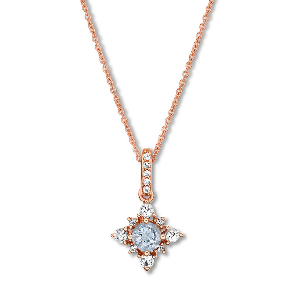 Aquamarine Necklace Lab-Created Sapphires 10K Rose Gold abejIbNW