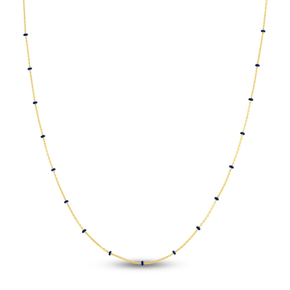 Station Necklace Navy Blue Enamel 14K Yellow Gold 18" adYACRfU