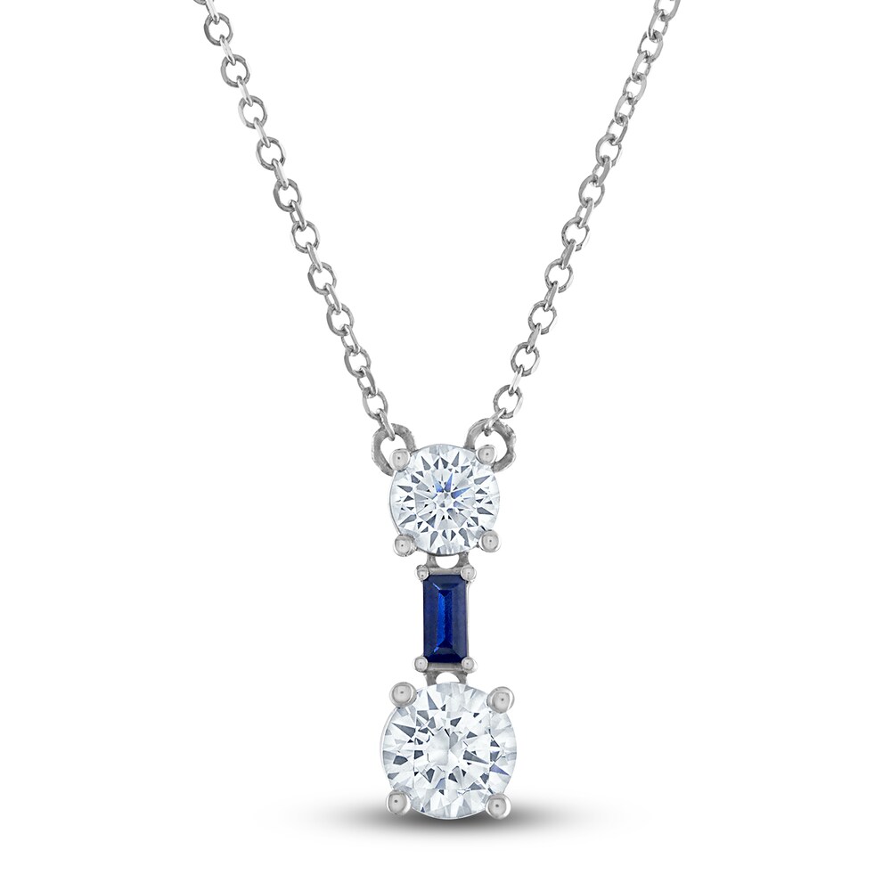 Vera Wang WISH Lab-Created Diamond & Natural Blue Sapphire Pendant Necklace 1 ct tw Round/Baguette 14K White Gold 18" adukXHGS