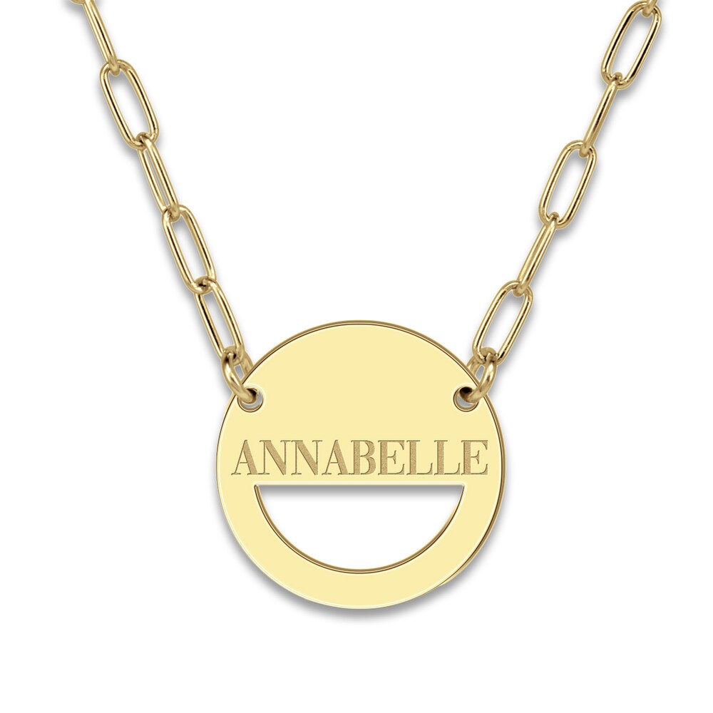 Engravable High-Polish Circle Necklace Yellow Gold-Plated Sterling Silver 18" 19mm aioHApG9