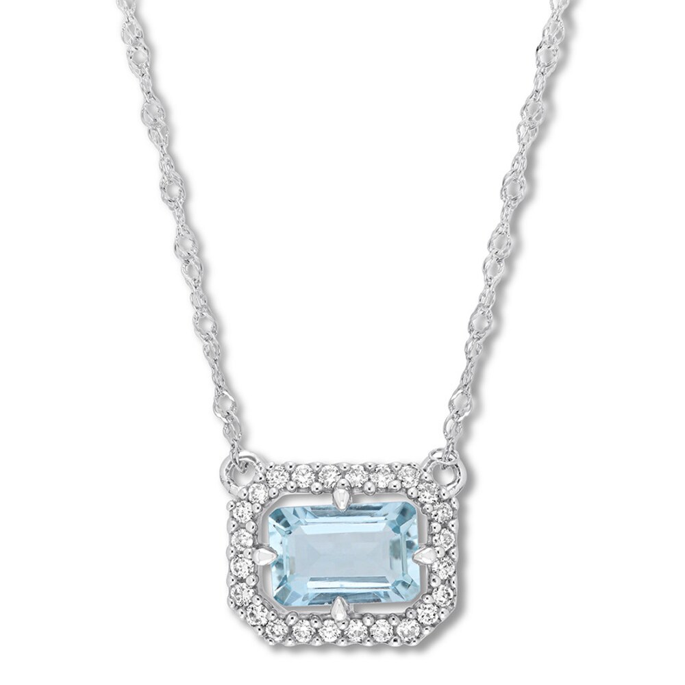 Aquamarine Necklace 1/10 ct tw Diamonds 14K White Gold ajiYuDGB