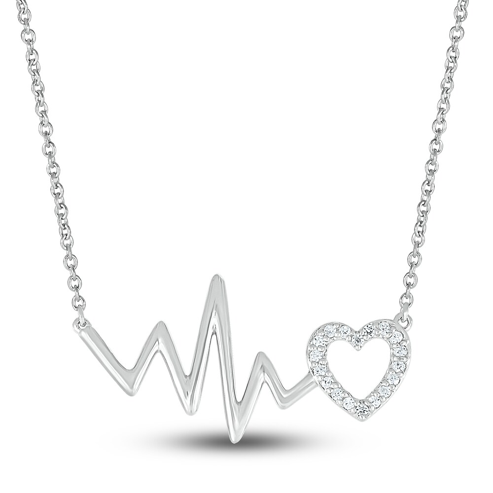 Diamond Heartbeat Necklace 1/15 ct tw Round 10K White Gold 18" anoQZljV