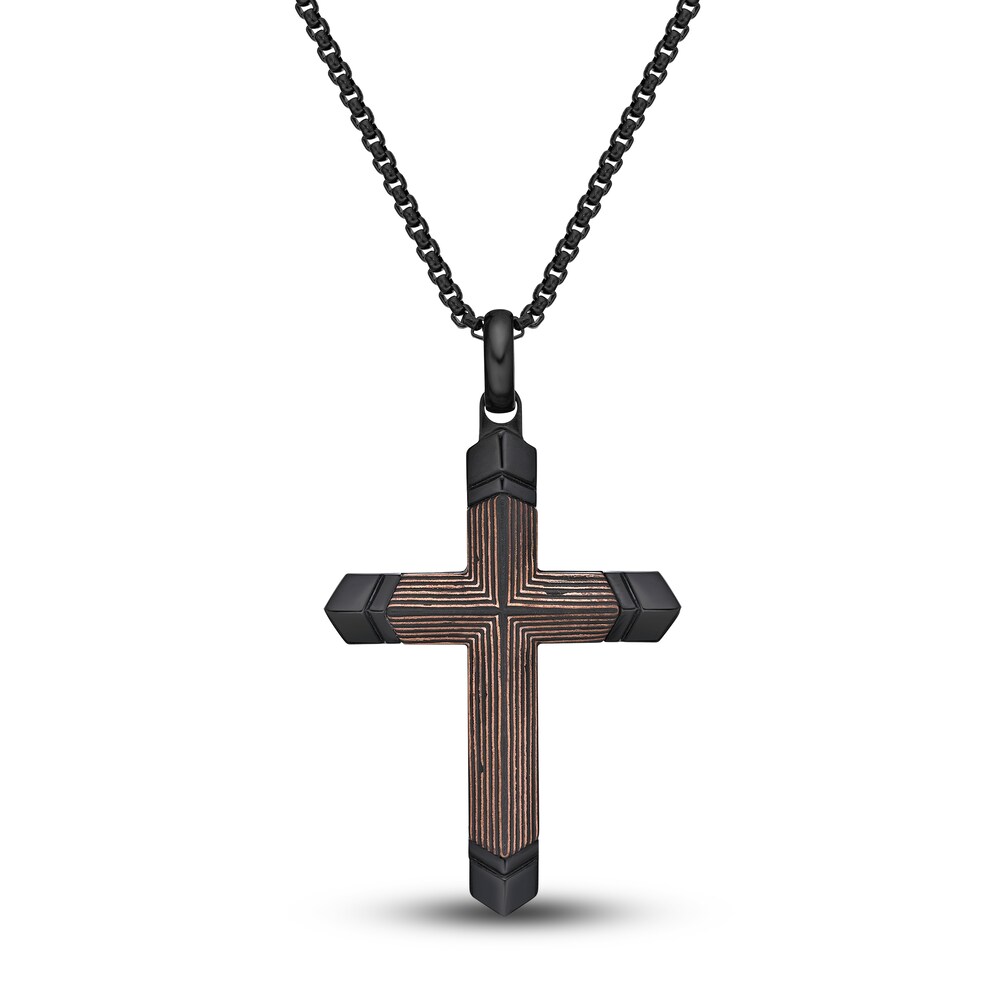 Men\'s Carbon Fiber Cross Necklace Stainless Steel 24\" ar6tmNBt
