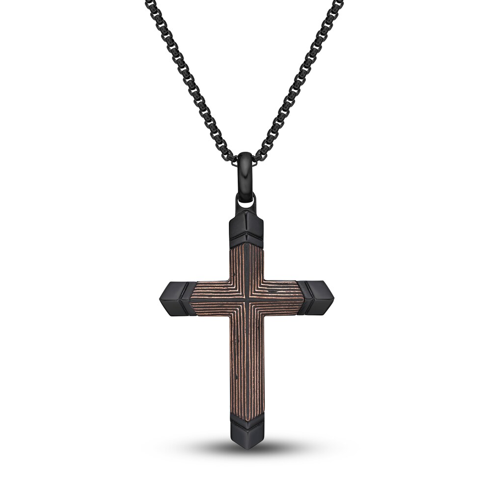 Men's Carbon Fiber Cross Necklace Stainless Steel 24" ar6tmNBt