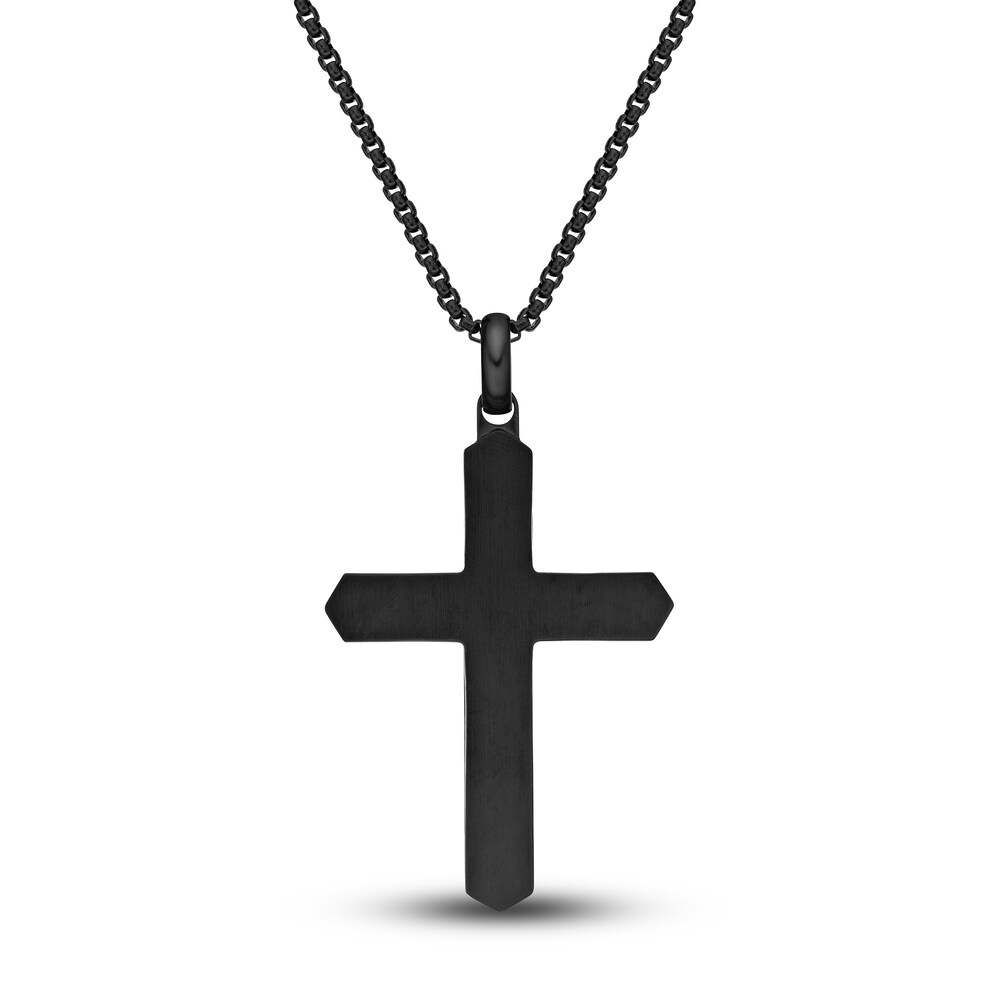Men\'s Carbon Fiber Cross Necklace Stainless Steel 24\" ar6tmNBt