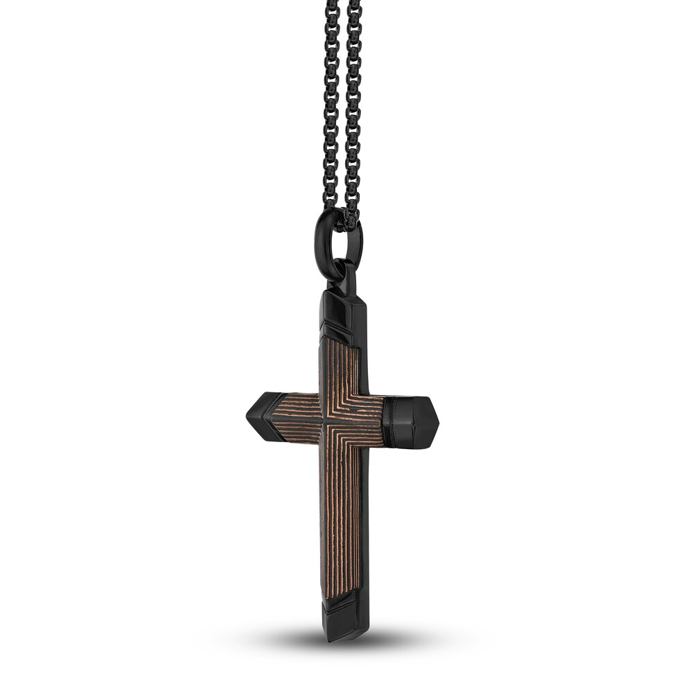 Men\'s Carbon Fiber Cross Necklace Stainless Steel 24\" ar6tmNBt